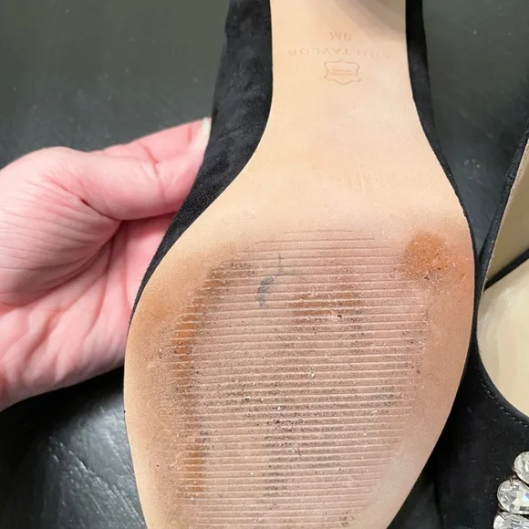 Ann Taylor Black Suede Block Heel with Crystal Detail - Size 9 - Picture 10 of 11